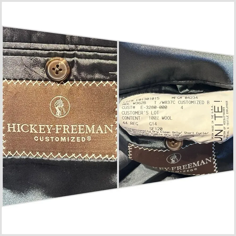 Hickey Freeman 44R 38x27 Gray with Ice Blue Multi-Stripe Quality Suit 3/2 Roll - Picture 16 of 16